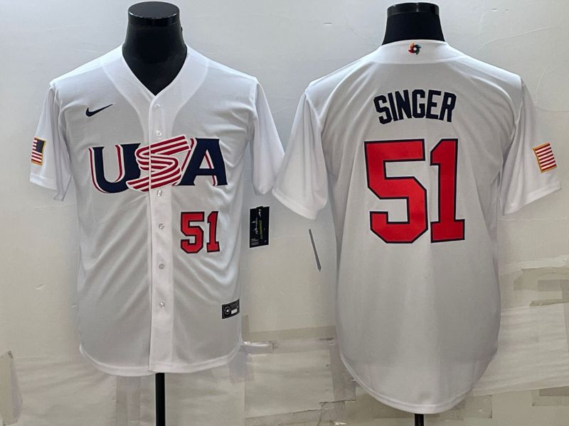 Men 2023 World Cub USA #51 Singer White Nike MLB Jersey4->more jerseys->MLB Jersey